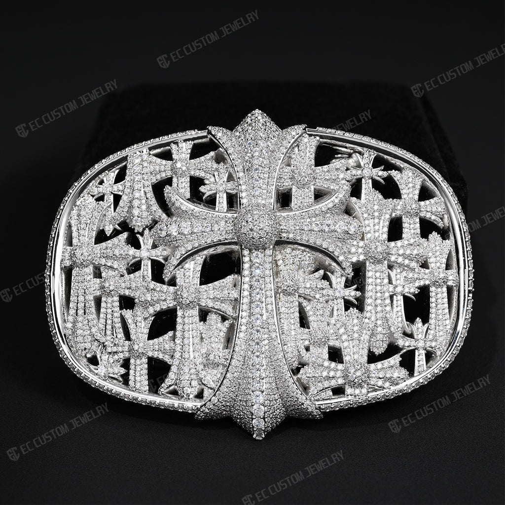 CH Cross Iced Out Belt Buckle Hip Hop Streetwear Heart Chrome 2
