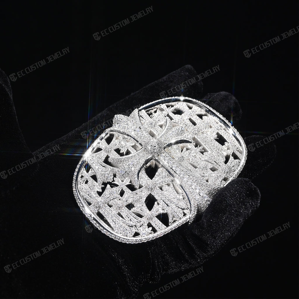 CH Cross Iced Out Belt Buckle Hip Hop Streetwear Heart Chrome 5