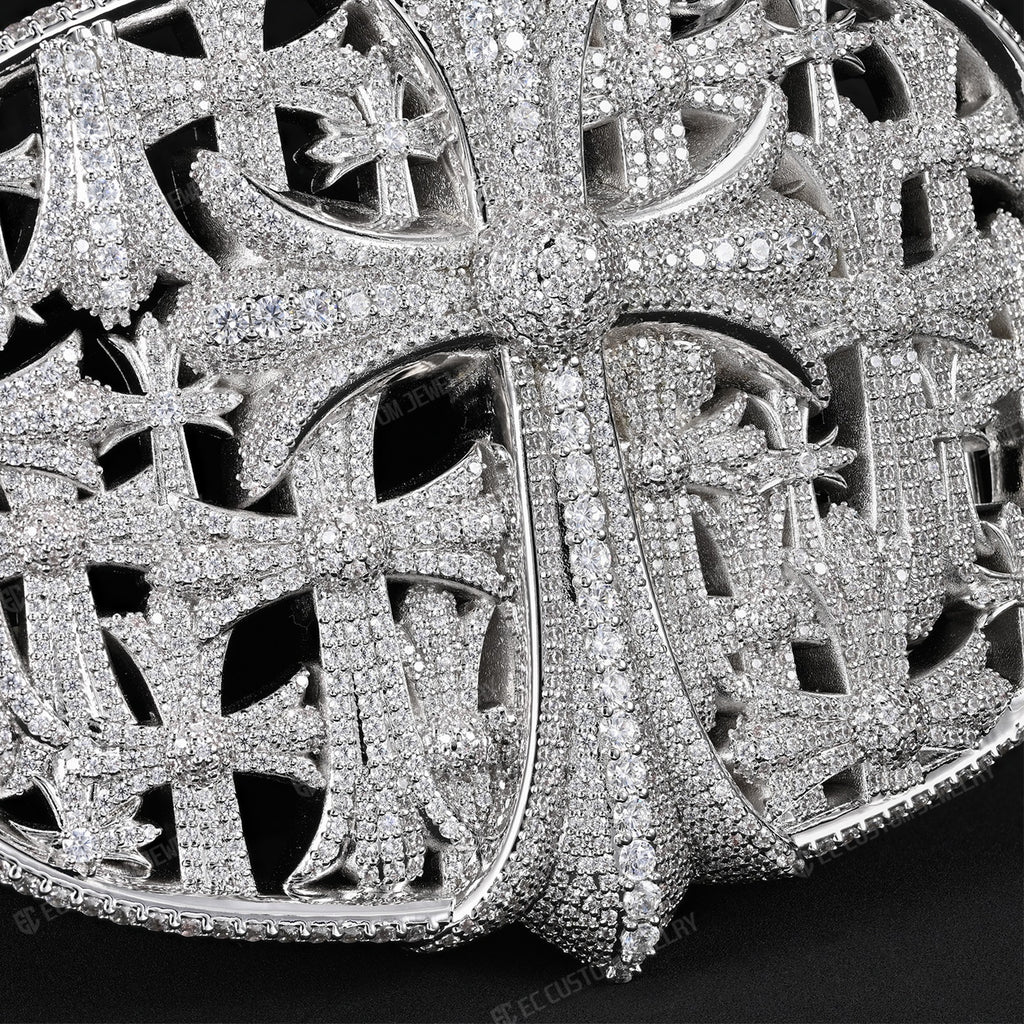 CH Cross Iced Out Belt Buckle Hip Hop Streetwear Heart Chrome 6