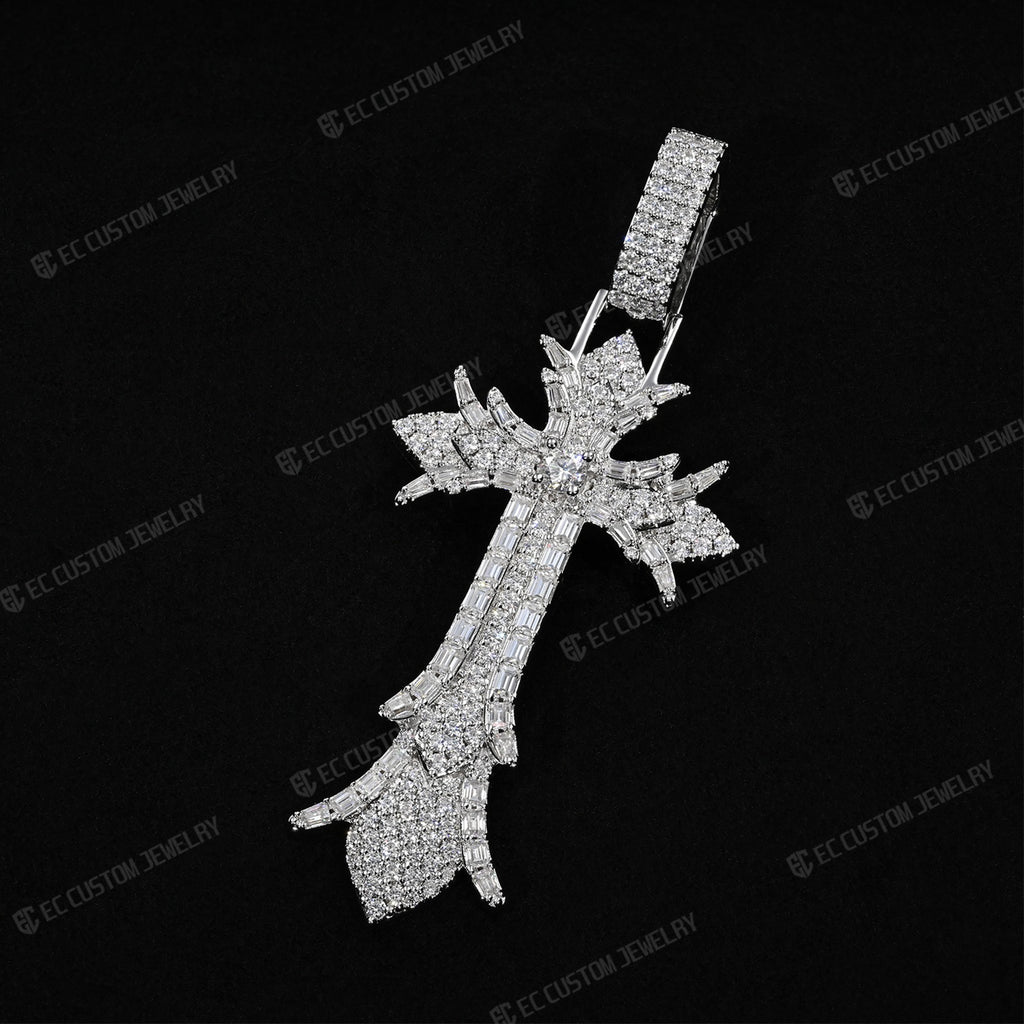 Chrome Heart Iced Out Gothic Spike CrossPendant_925 Sterling Silver Moissanite EC The Jeweler 1