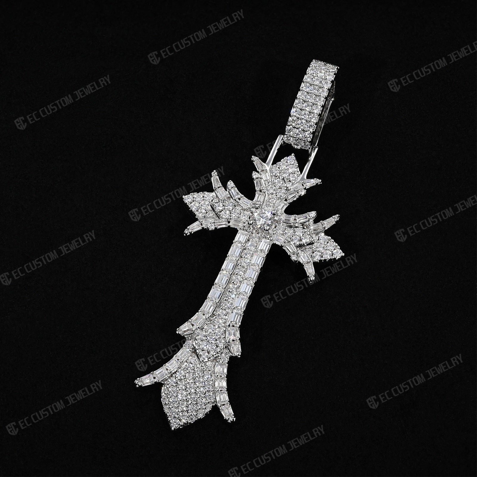 Chrome Heart Iced Out Gothic Spike CrossPendant_925 Sterling Silver Moissanite EC The Jeweler 1