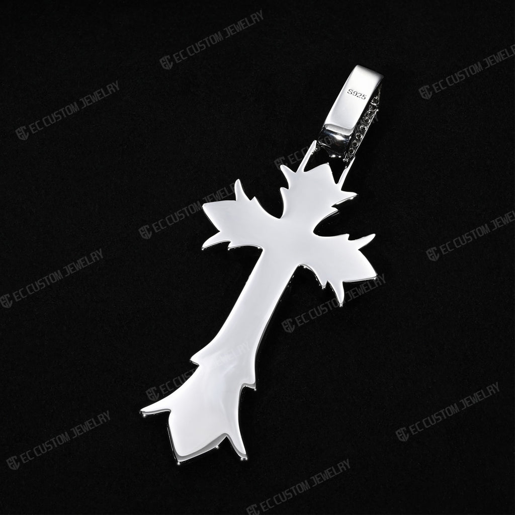 Chrome Heart Iced Out Gothic Spike CrossPendant_925 Sterling Silver Moissanite EC The Jeweler 2