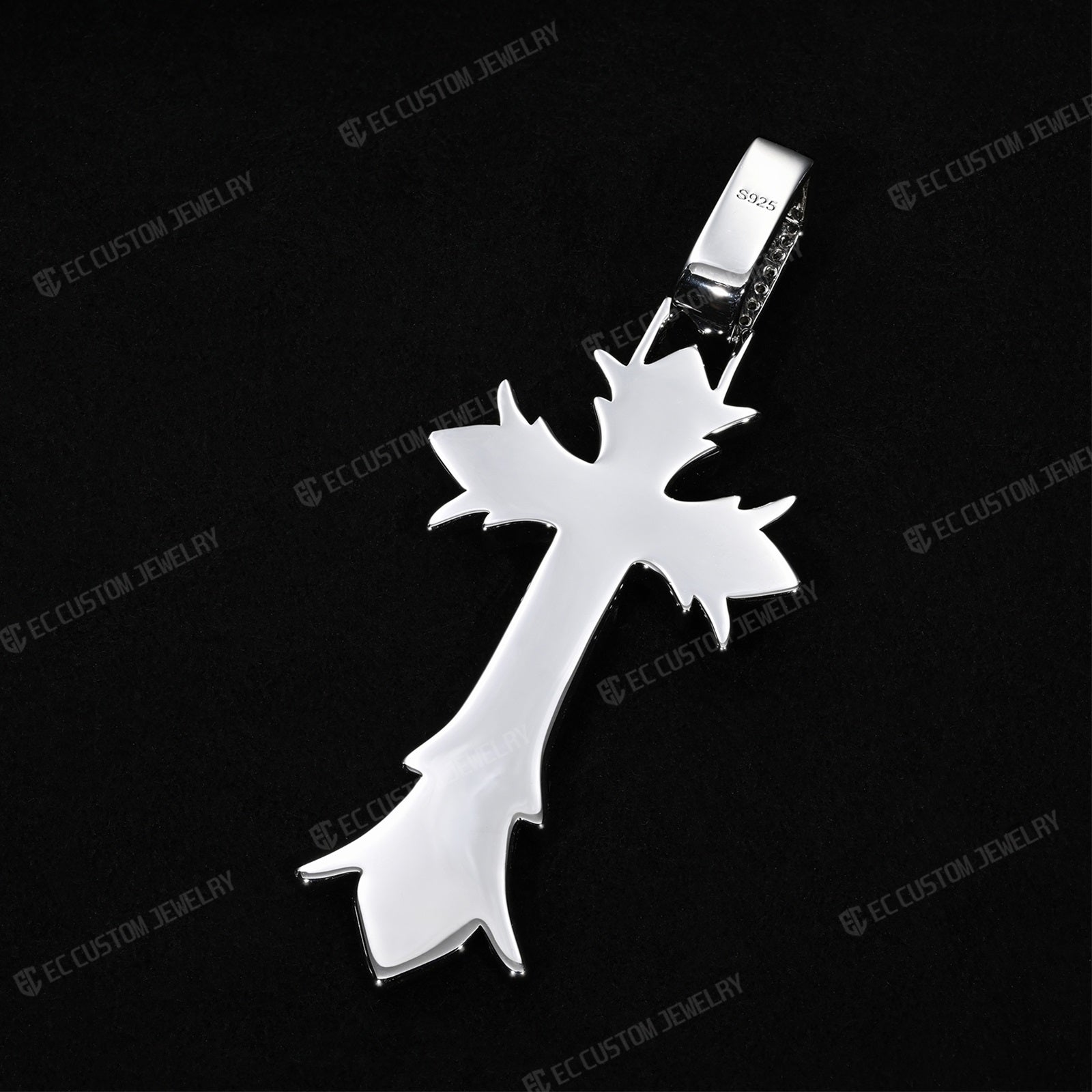 Chrome Heart Iced Out Gothic Spike CrossPendant_925 Sterling Silver Moissanite EC The Jeweler 2