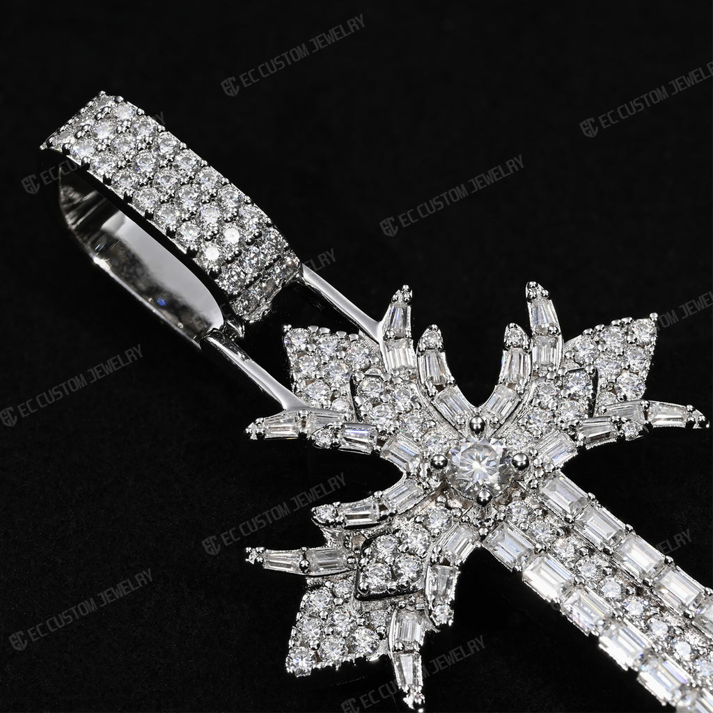 Chrome Heart Iced Out Gothic Spike CrossPendant_925 Sterling Silver Moissanite EC The Jeweler 4