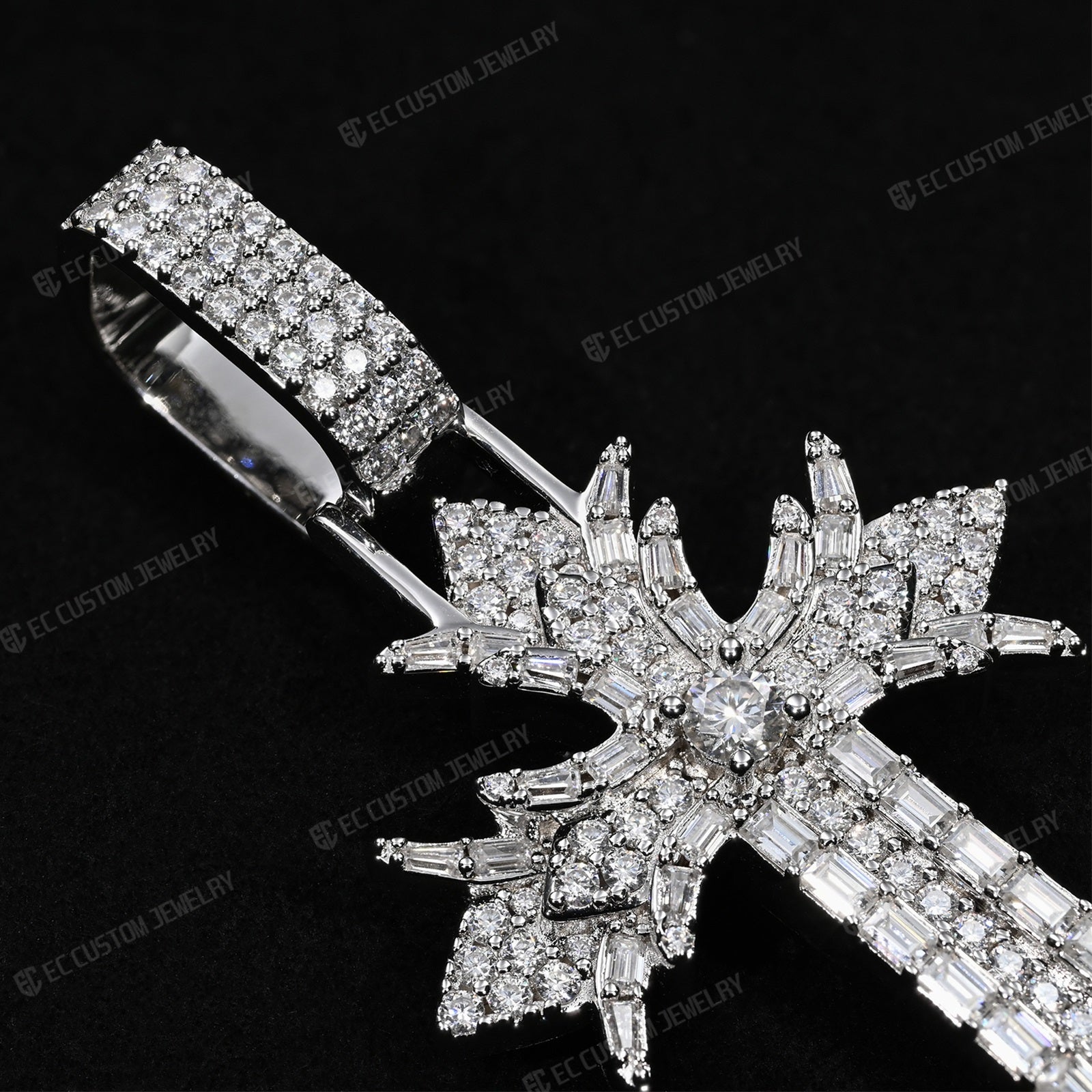 Chrome Heart Iced Out Gothic Spike CrossPendant_925 Sterling Silver Moissanite EC The Jeweler 4