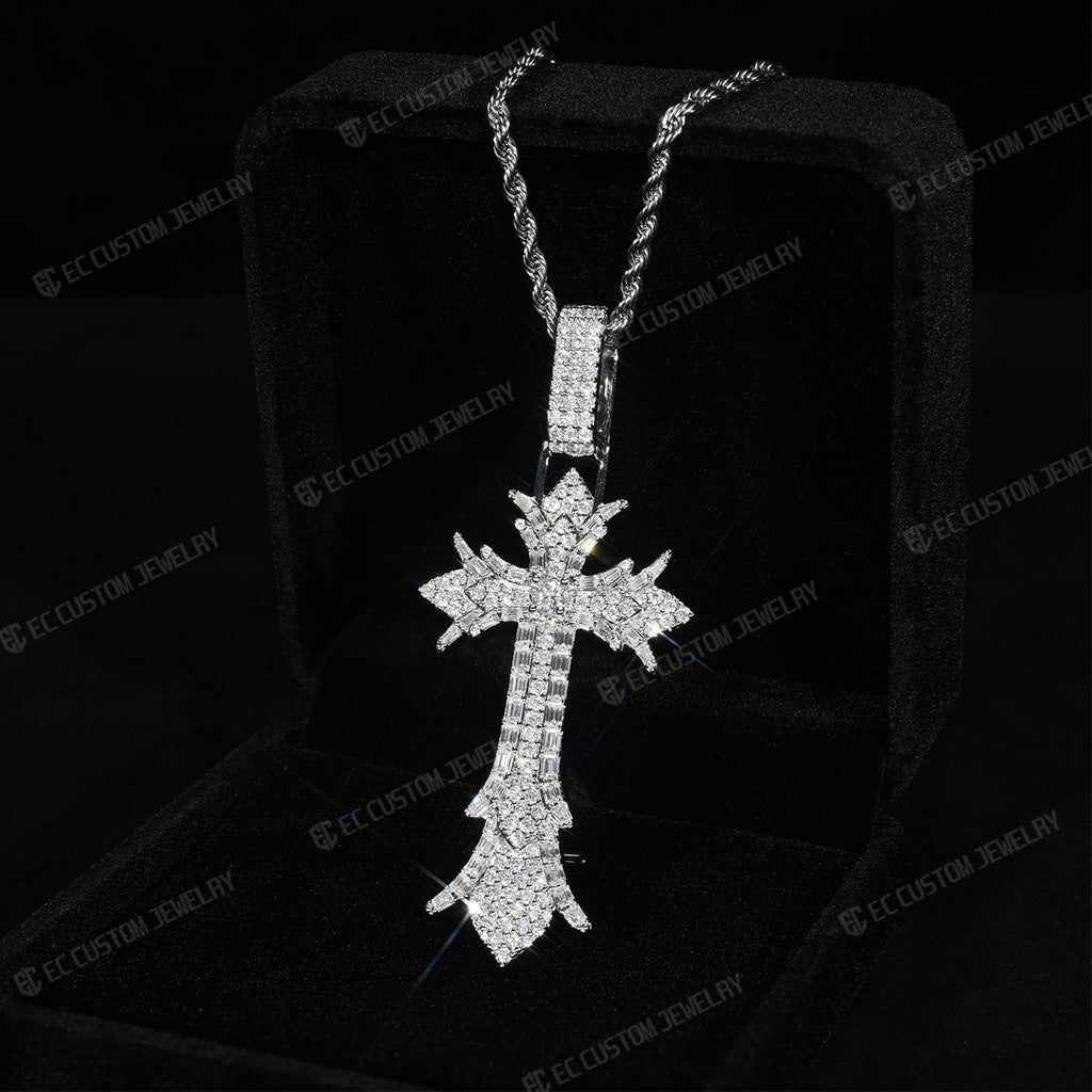 Chrome Heart Iced Out Gothic Spike CrossPendant_925 Sterling Silver Moissanite EC The Jeweler 5