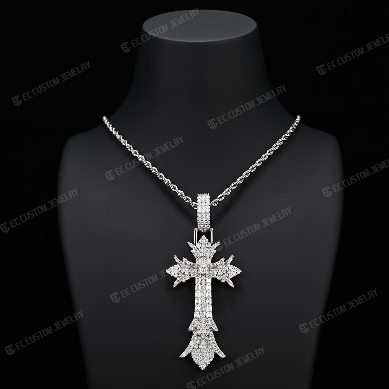 Chrome Heart Iced Out Gothic Spike CrossPendant_925 Sterling Silver Moissanite EC The Jeweler 6