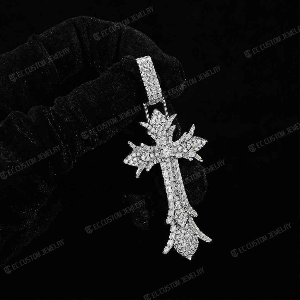 Chrome Heart Iced Out Gothic Spike CrossPendant_925 Sterling Silver Moissanite EC The Jeweler 7