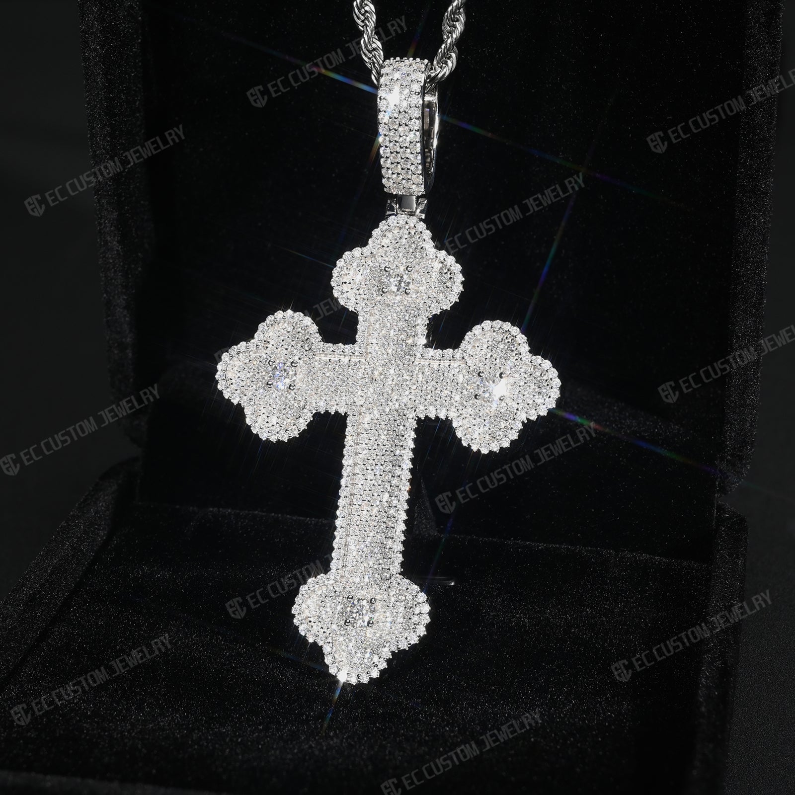 Clover Cross Moissanite Pendant Iced Out Sterling 925 Silver Cross