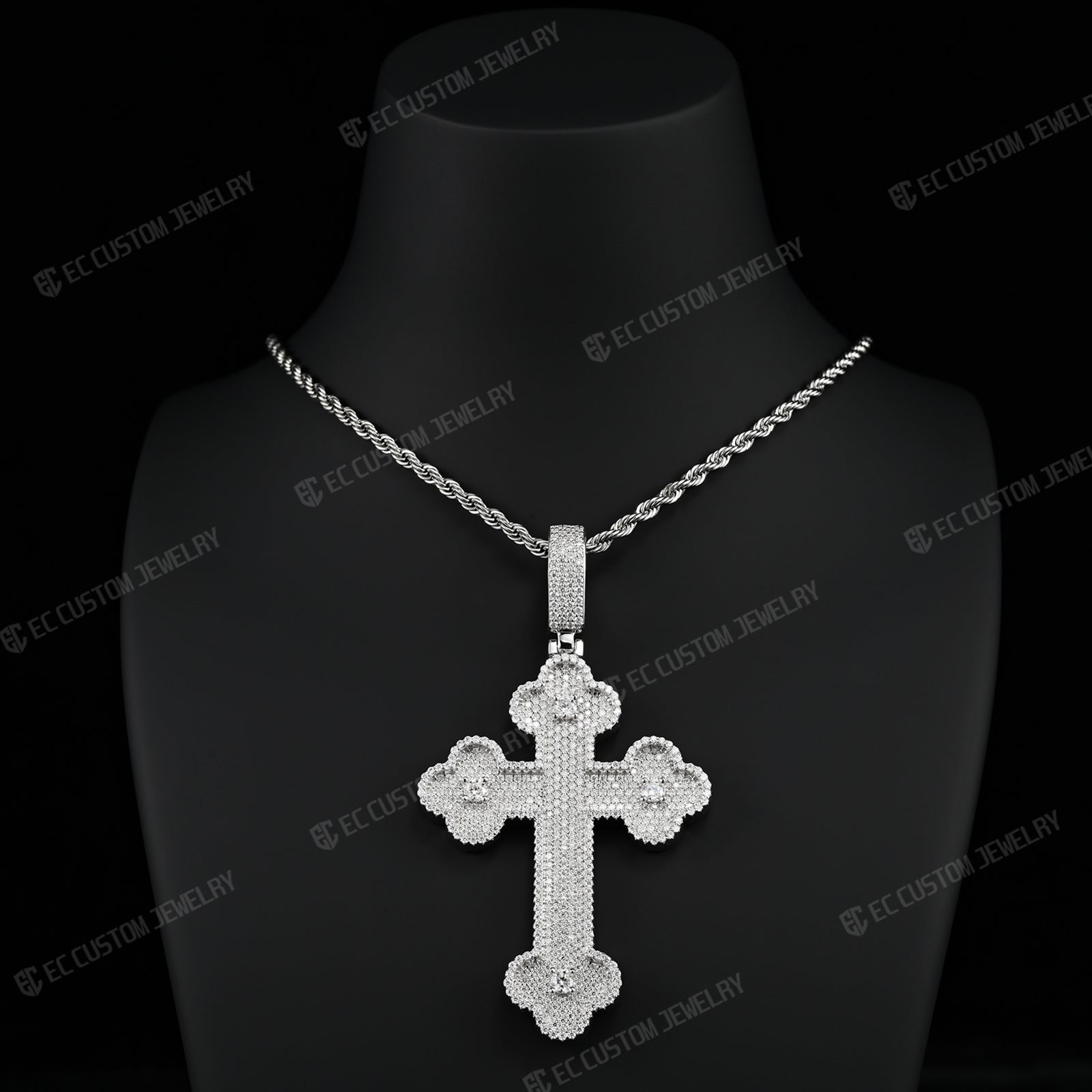 Clover Cross Moissanite Pendant Iced Out Sterling 925 Silver Cross