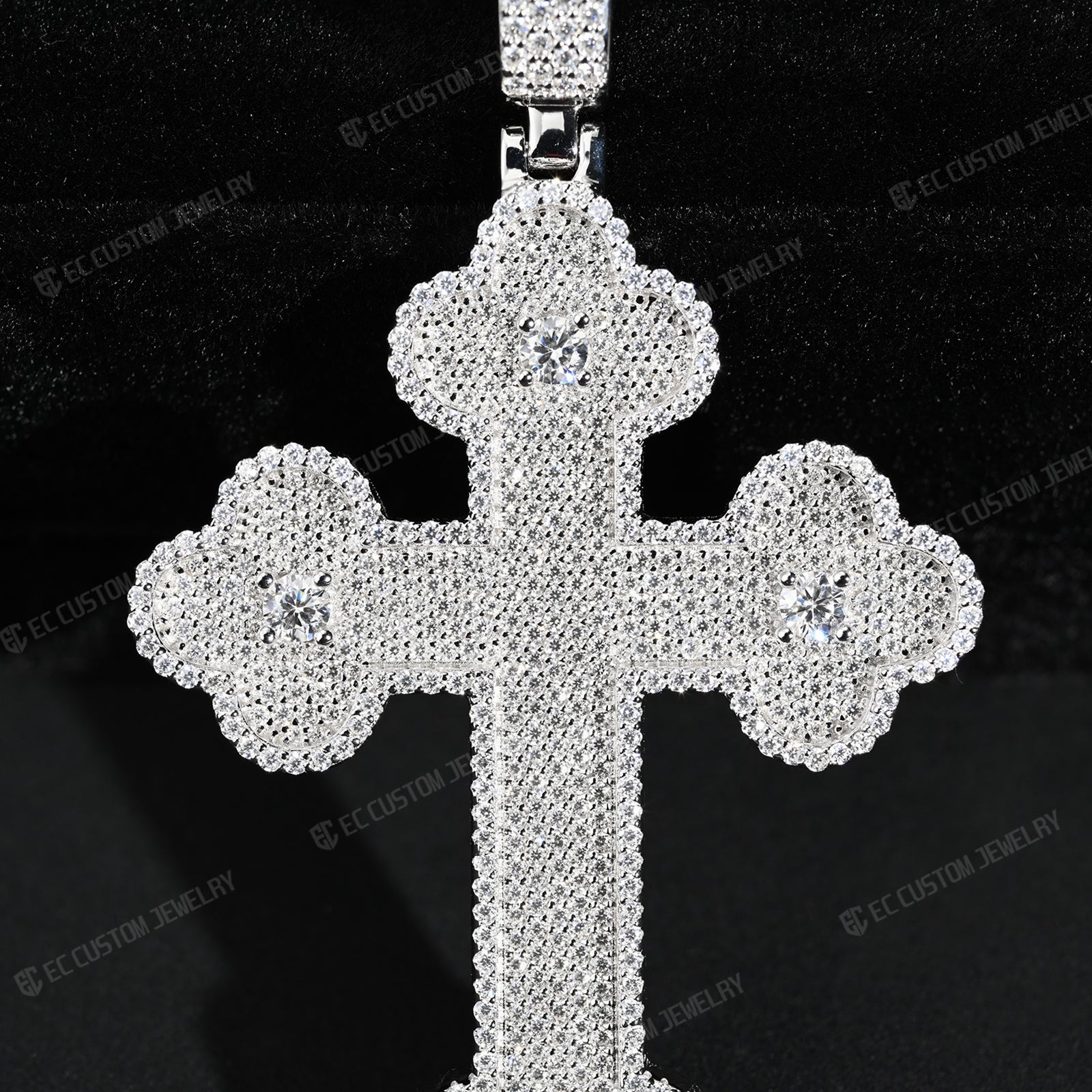 Clover Cross Moissanite Pendant Iced Out Sterling 925 Silver Cross