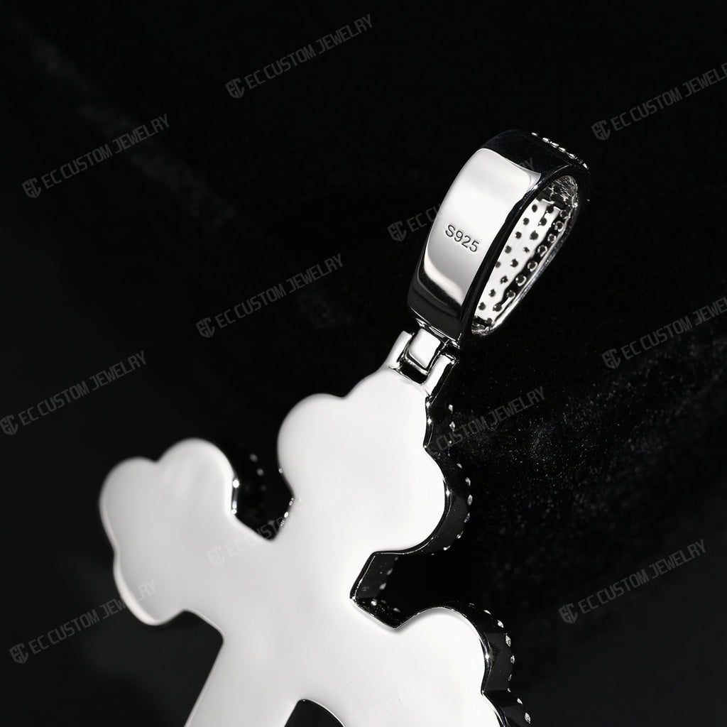 Clover Cross Moissanite Pendant Iced Out Sterling 925 Silver Cross