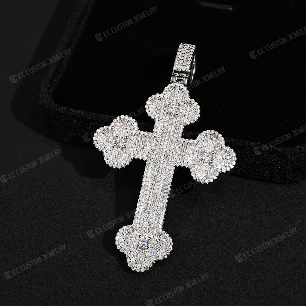 Clover Cross Moissanite Pendant Iced Out Sterling 925 Silver Cross