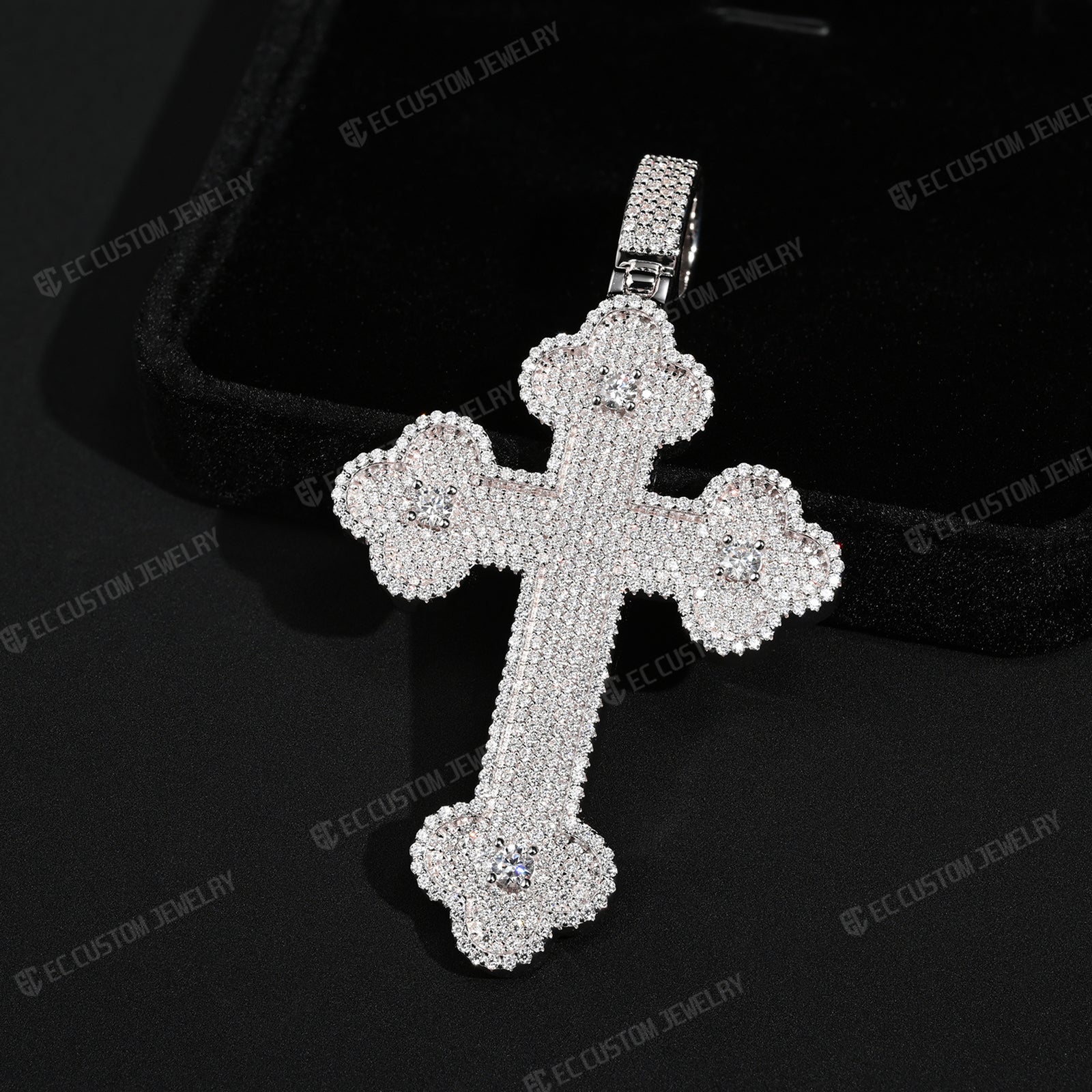 Clover Cross Moissanite Pendant Iced Out Sterling 925 Silver Cross