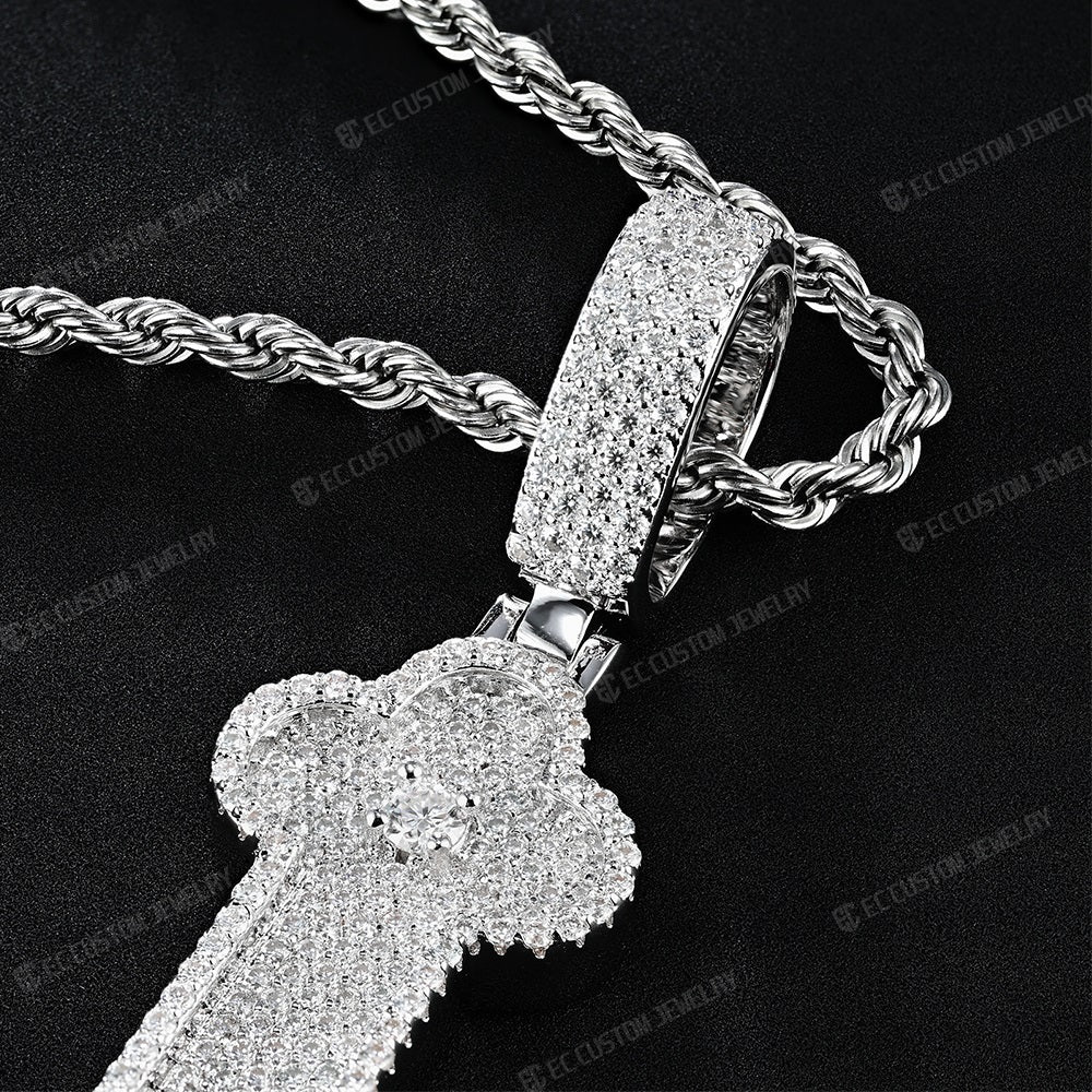 Clover Upside Down Cross Pendant Iced Out Jewelry Moissanite Sterling 925 Silver 