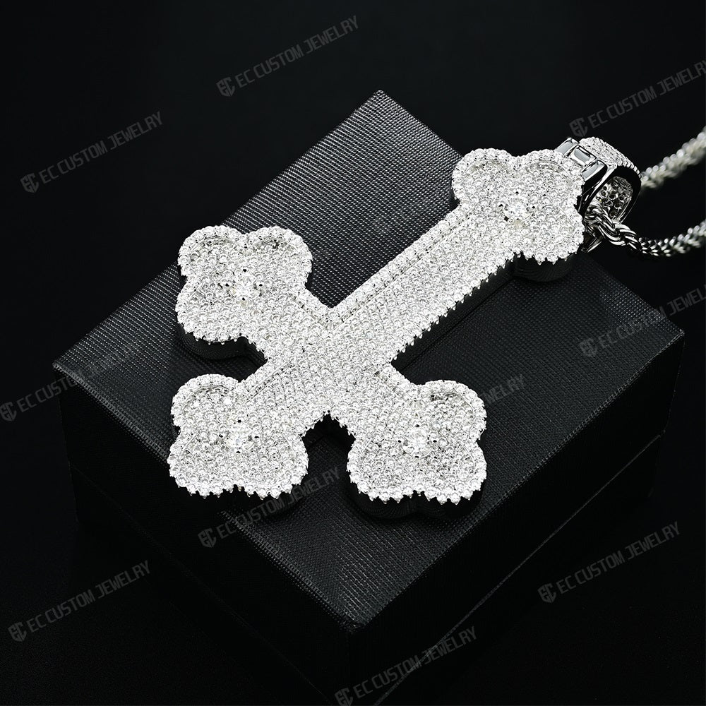 Clover Upside Down Cross Pendant Iced Out Jewelry Moissanite Sterling 925 Silver 