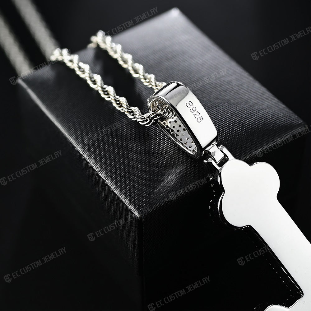 Clover Upside Down Cross Pendant Iced Out Jewelry Moissanite Sterling 925 Silver 
