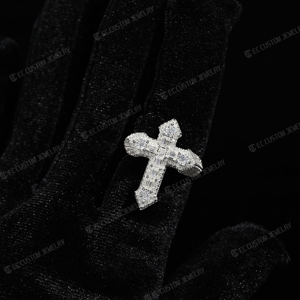 Cross Ring Moissanite Diamond VVS 925 Silver Moissanite Passes Tester for men hip hop jewelry 1