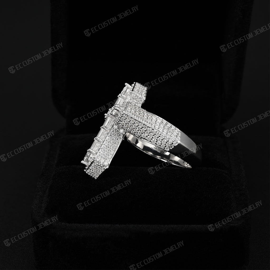 S925 Silver VVS Moissanite Iced Out Cross Ring