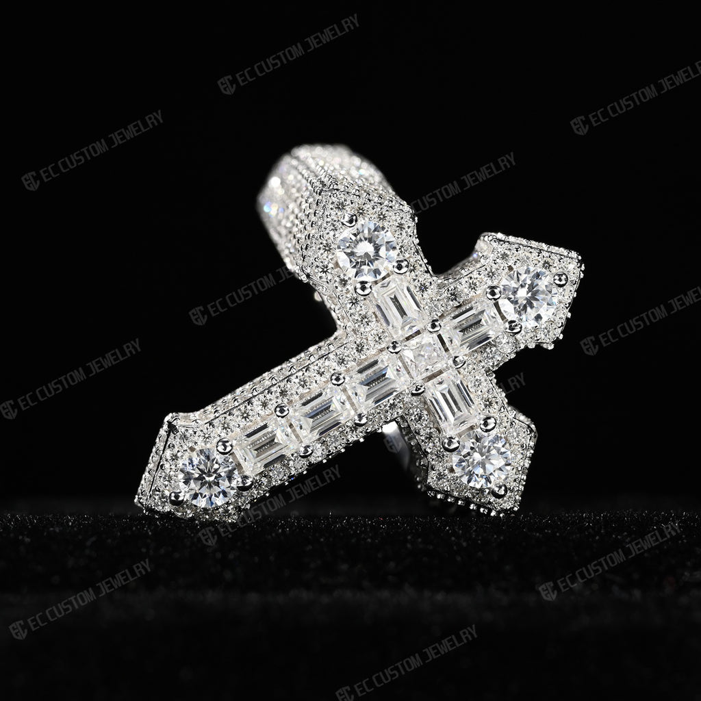 Cross Ring Moissanite Diamond VVS 925 Silver Moissanite Passes Tester for men hip hop jewelry 6