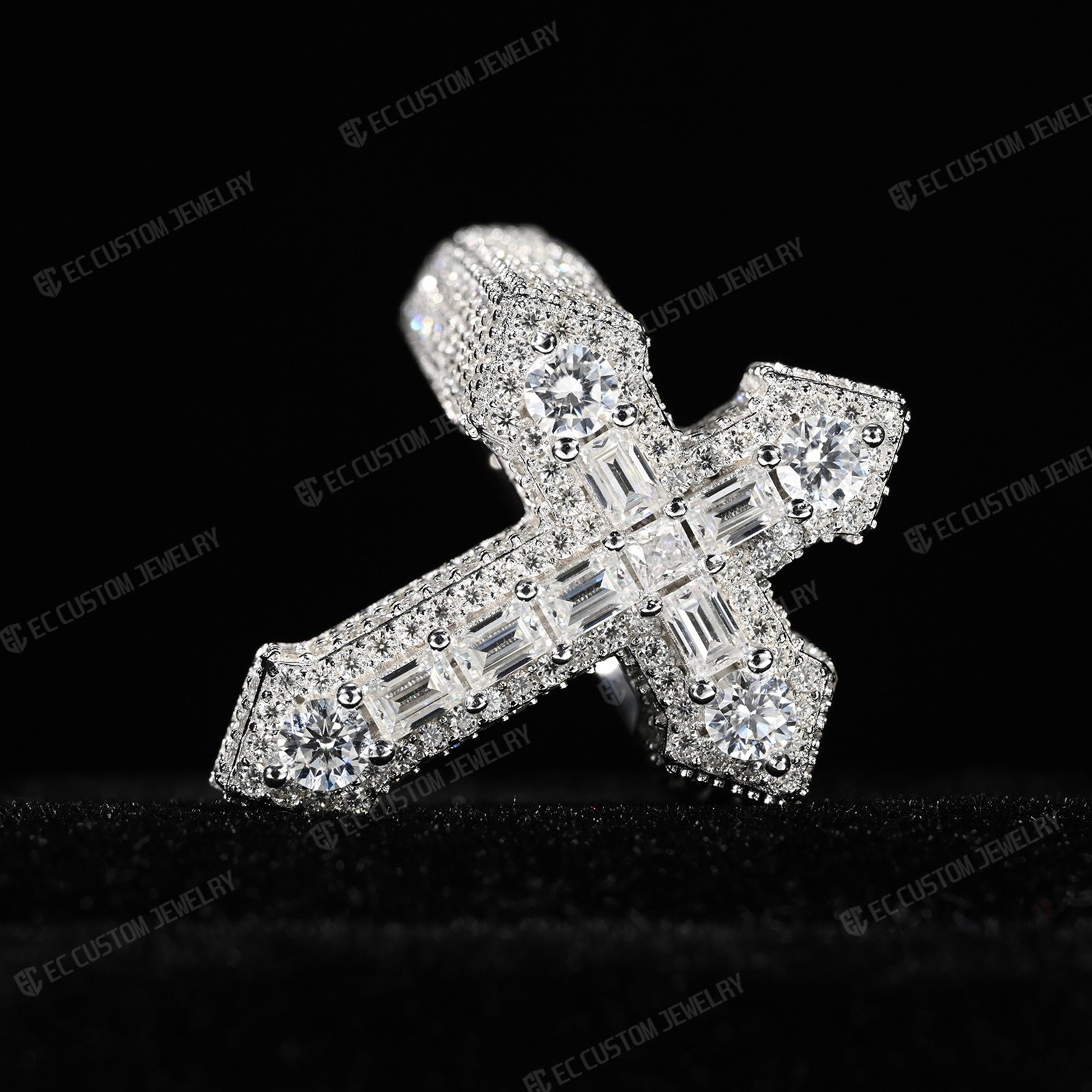 Cross Ring Moissanite Diamond VVS 925 Silver Moissanite Passes Tester for men hip hop jewelry 6