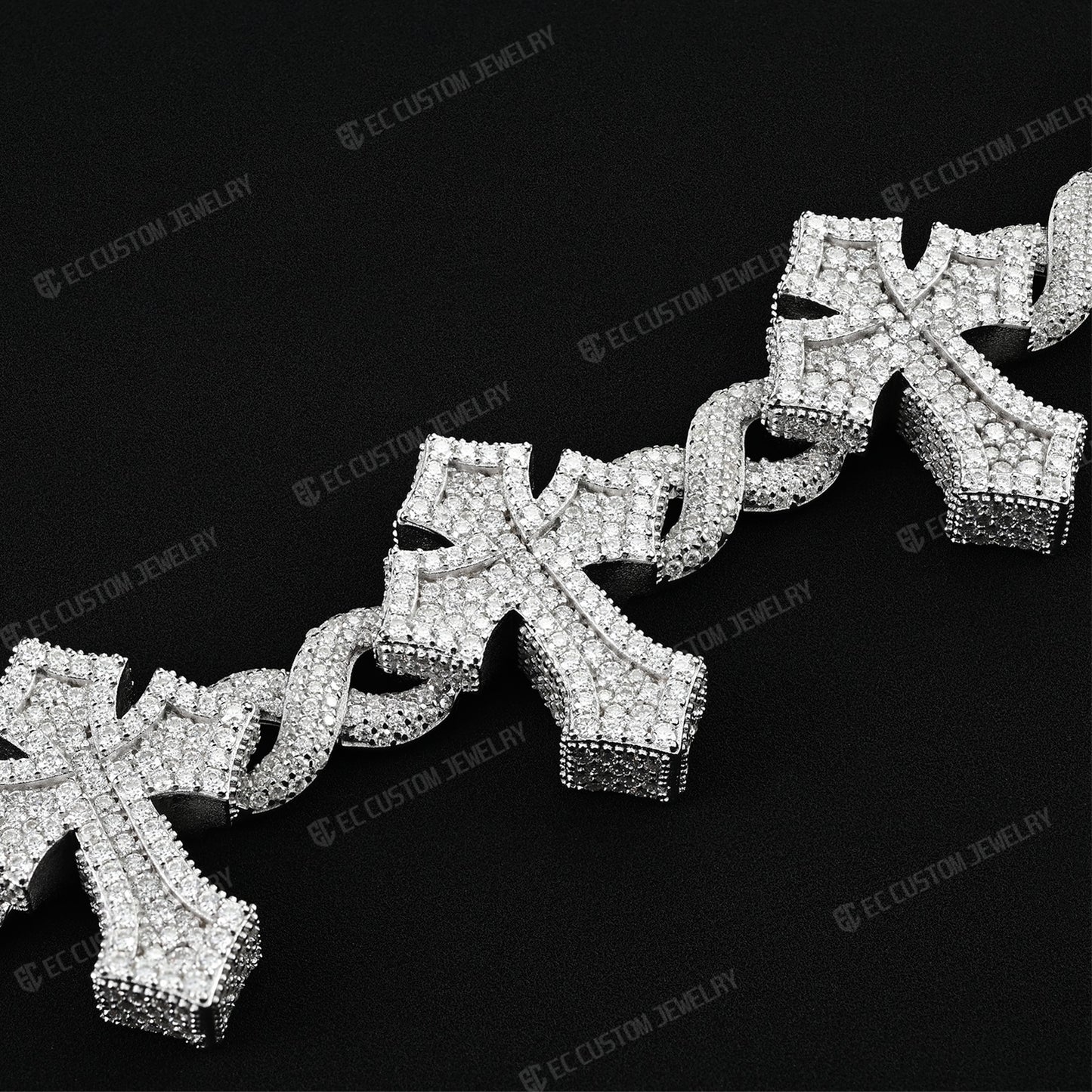 Custom 925 Sterling Silver Iced Infinite Cross Cuban Chain bracelet VVS Moissanite Diamond Hip Hop Cuban Bracelet for men 