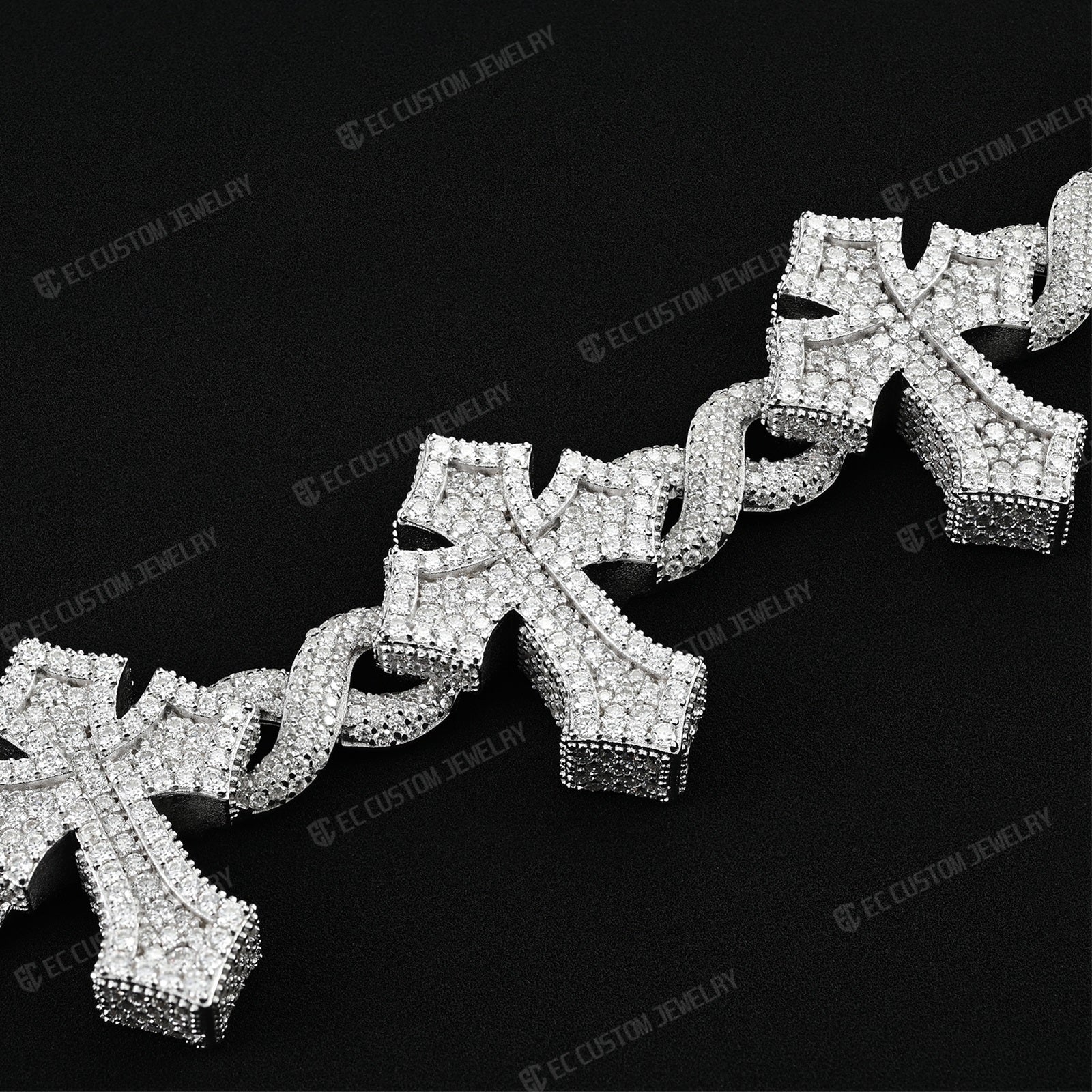 Custom 925 Sterling Silver Iced Infinite Cross Cuban Chain bracelet VVS Moissanite Diamond Hip Hop Cuban Bracelet for men 