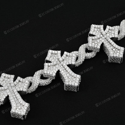Custom 925 Sterling Silver Iced Infinite Cross Cuban Chain bracelet VVS Moissanite Diamond Hip Hop Cuban Bracelet for men 