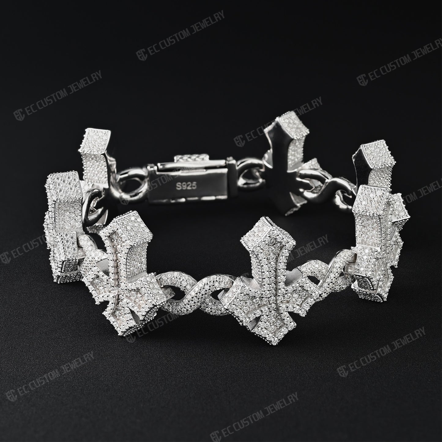 Custom 925 Sterling Silver Iced Infinite Cross Cuban Chain bracelet VVS Moissanite Diamond Hip Hop Cuban Bracelet for men 