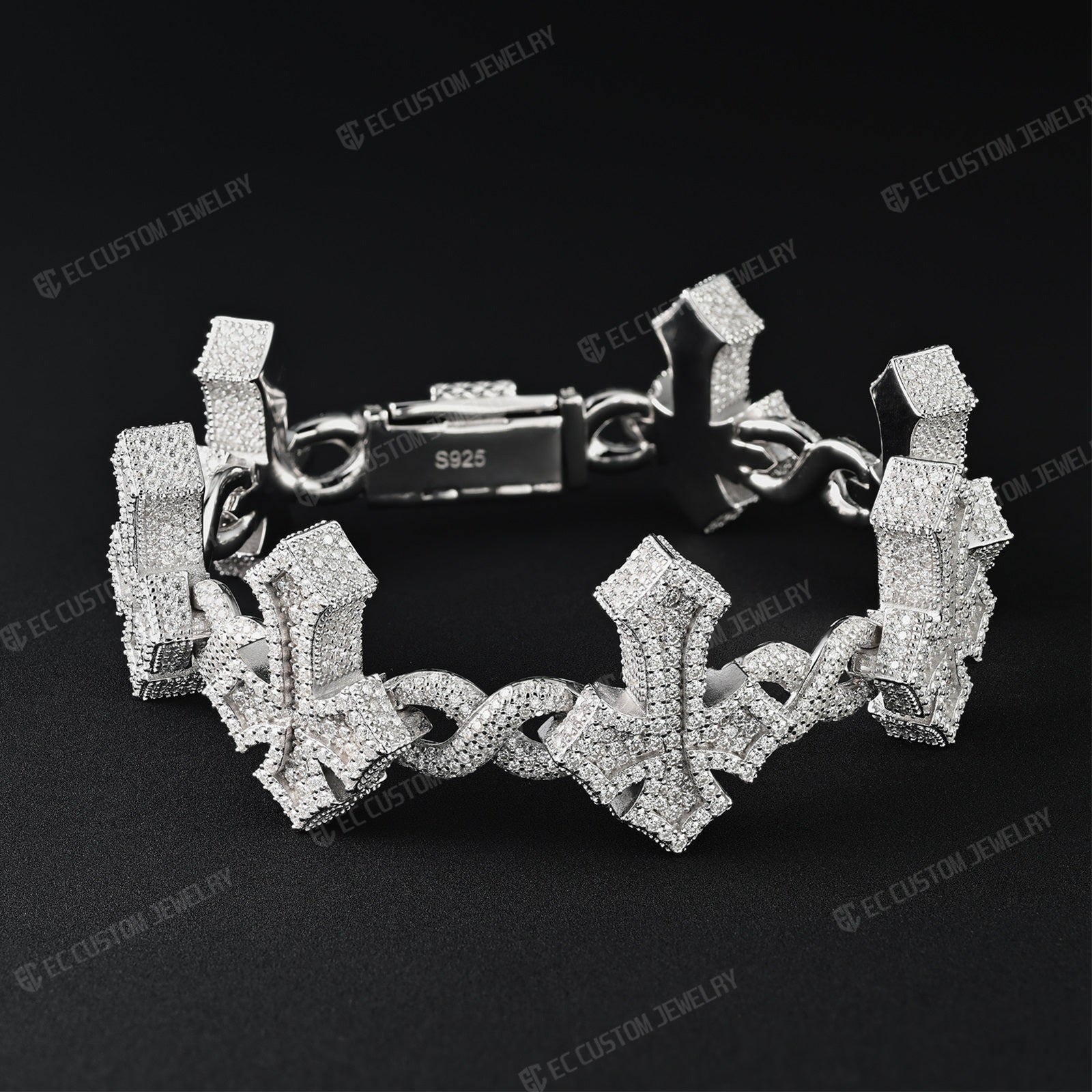 Custom 925 Sterling Silver Iced Infinite Cross Cuban Chain bracelet VVS Moissanite Diamond Hip Hop Cuban Bracelet for men 
