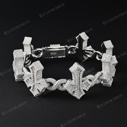 Custom 925 Sterling Silver Iced Infinite Cross Cuban Chain bracelet VVS Moissanite Diamond Hip Hop Cuban Bracelet for men 