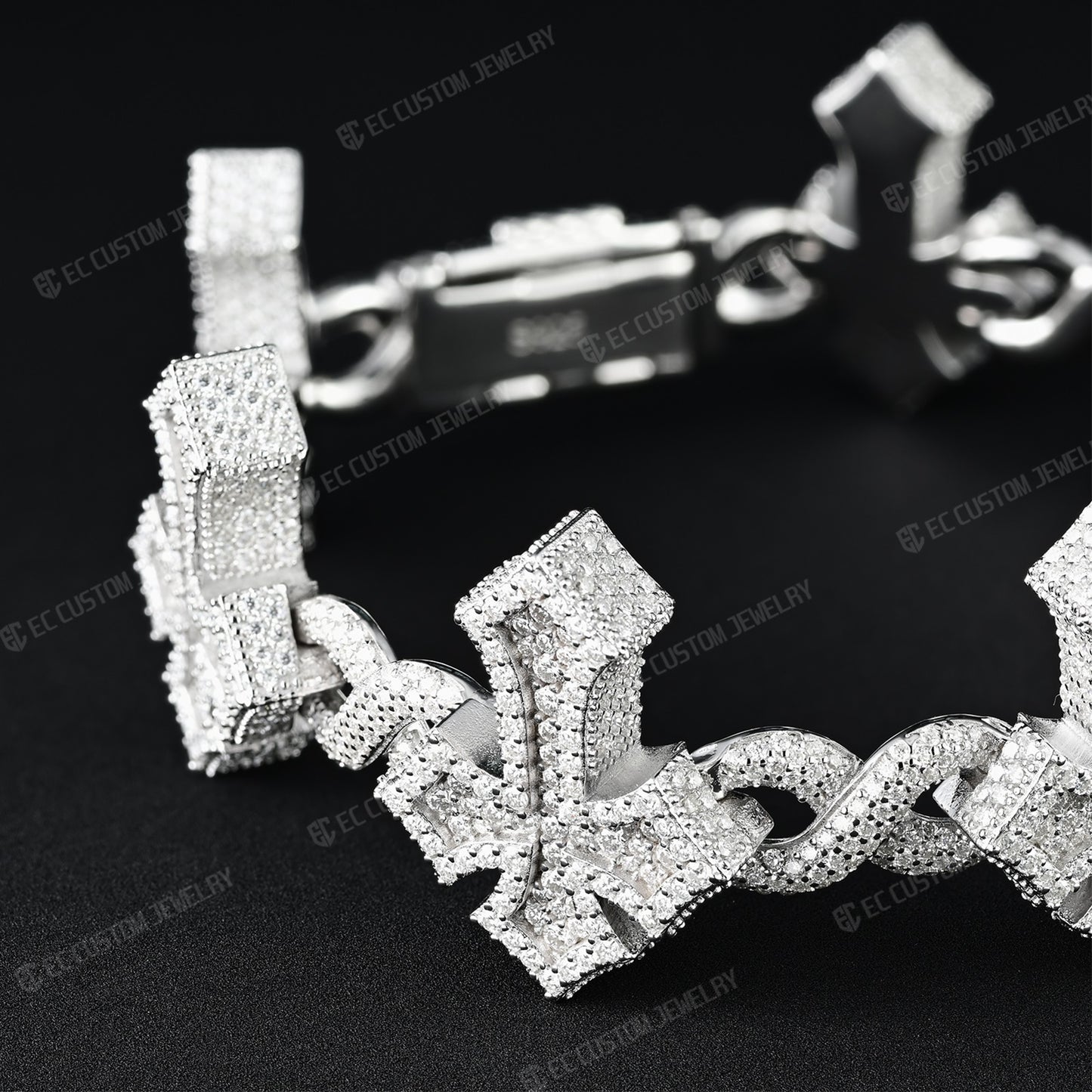 Custom 925 Sterling Silver Iced Infinite Cross Cuban Chain bracelet VVS Moissanite Diamond Hip Hop Cuban Bracelet for men 