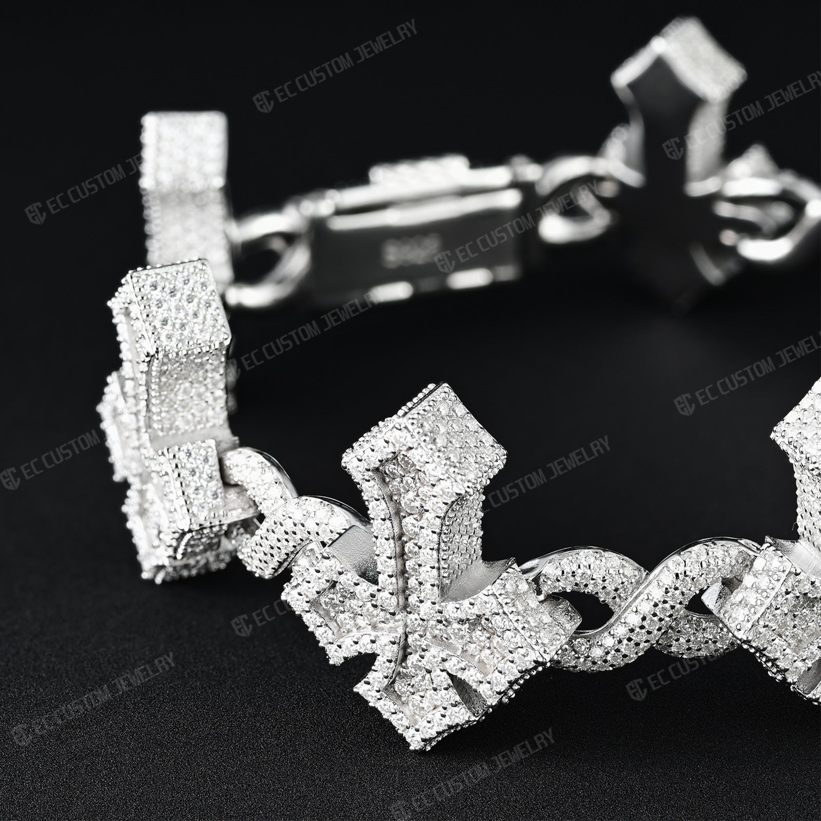Custom 925 Sterling Silver Iced Infinite Cross Cuban Chain bracelet VVS Moissanite Diamond Hip Hop Cuban Bracelet for men 