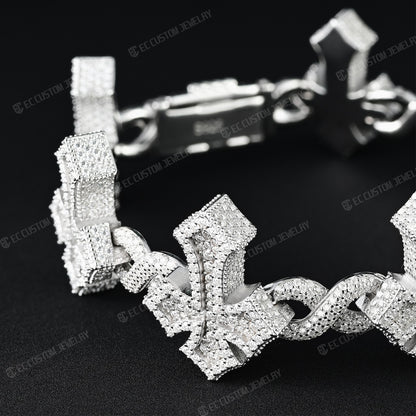 Custom 925 Sterling Silver Iced Infinite Cross Cuban Chain bracelet VVS Moissanite Diamond Hip Hop Cuban Bracelet for men 