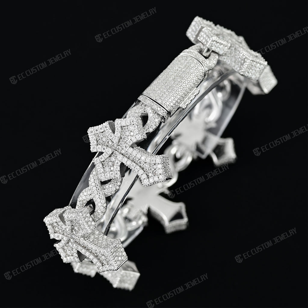 Custom 925 Sterling Silver Iced Infinite Cross Cuban Chain bracelet VVS Moissanite Diamond Hip Hop Cuban Bracelet for men 