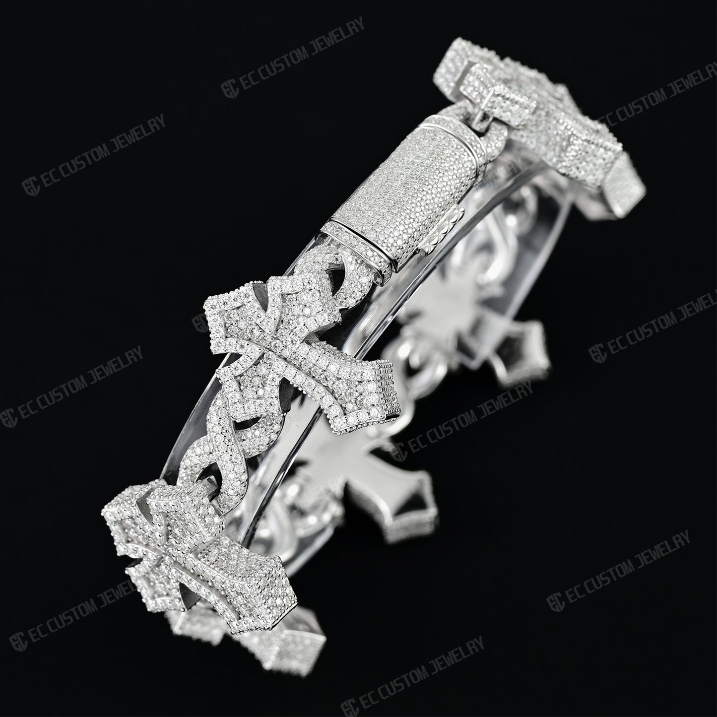 Custom 925 Sterling Silver Iced Infinite Cross Cuban Chain bracelet VVS Moissanite Diamond Hip Hop Cuban Bracelet for men 