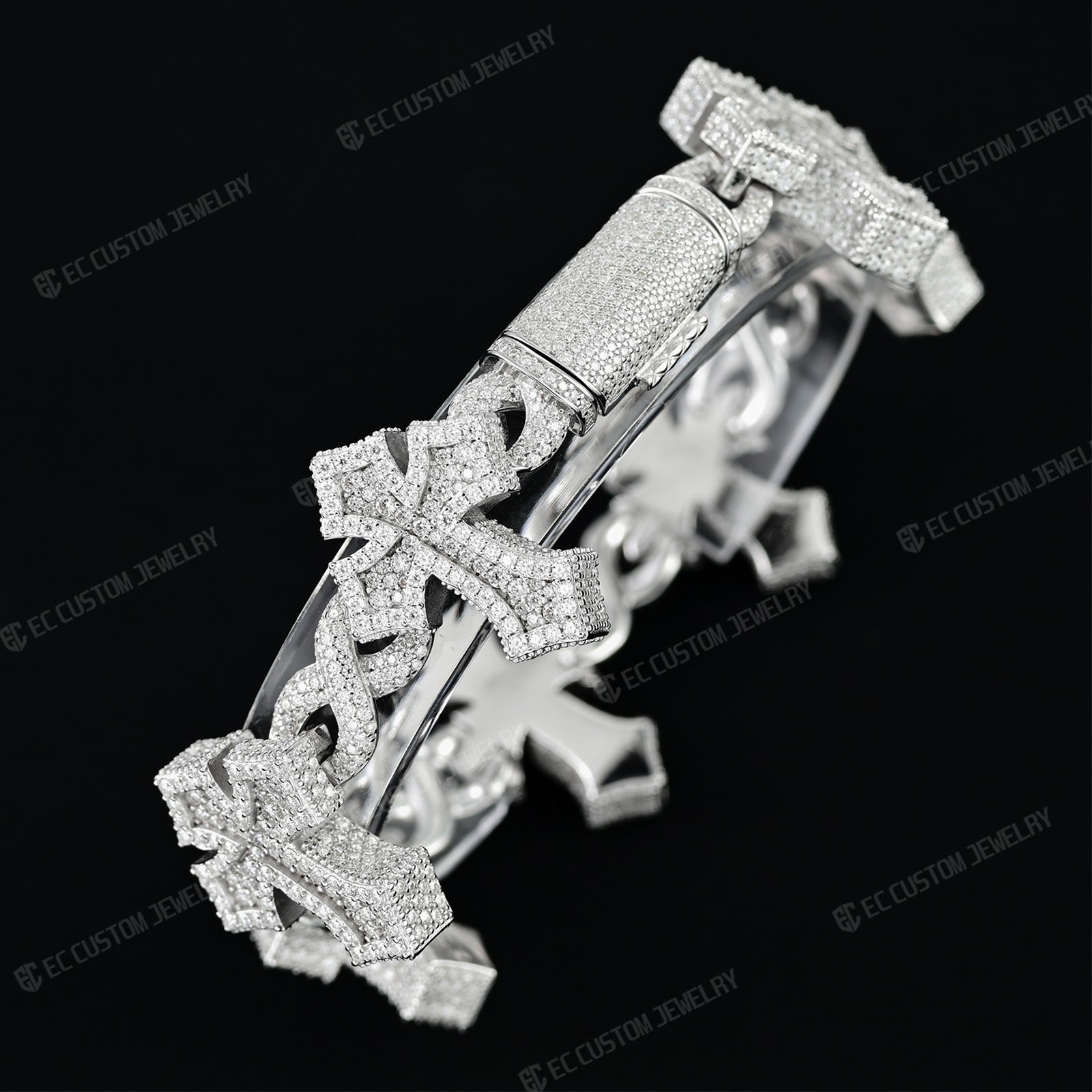 Custom 925 Sterling Silver Iced Infinite Cross Cuban Chain bracelet VVS Moissanite Diamond Hip Hop Cuban Bracelet for men 