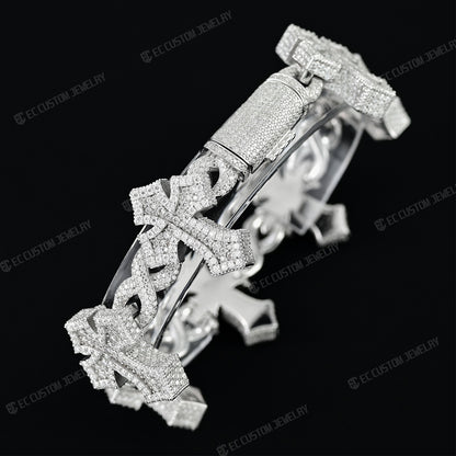 Custom 925 Sterling Silver Iced Infinite Cross Cuban Chain bracelet VVS Moissanite Diamond Hip Hop Cuban Bracelet for men 