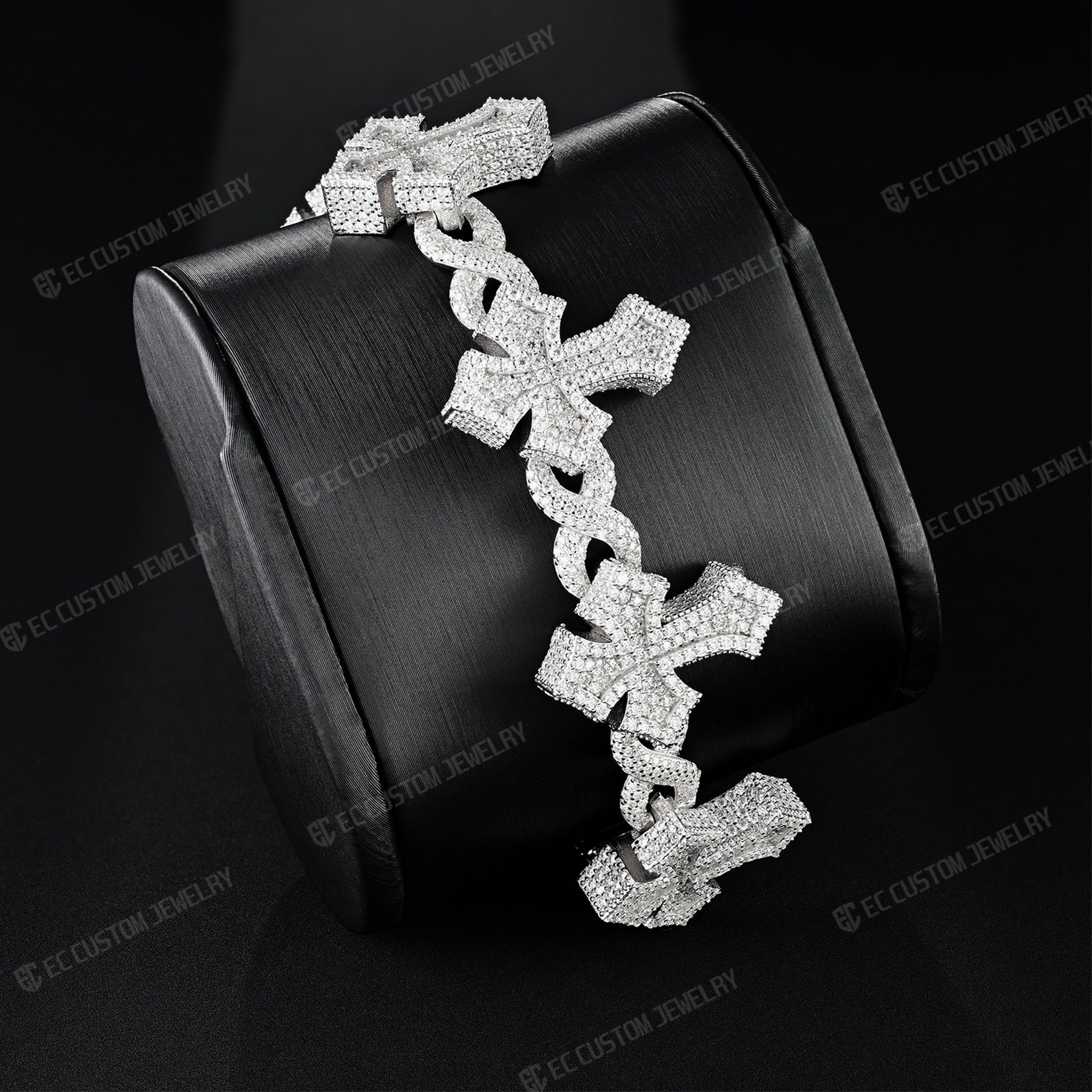 Custom 925 Sterling Silver Iced Infinite Cross Cuban Chain bracelet VVS Moissanite Diamond Hip Hop Cuban Bracelet for men 