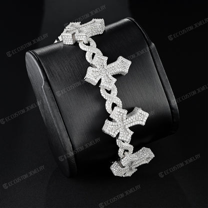 Custom 925 Sterling Silver Iced Infinite Cross Cuban Chain bracelet VVS Moissanite Diamond Hip Hop Cuban Bracelet for men 