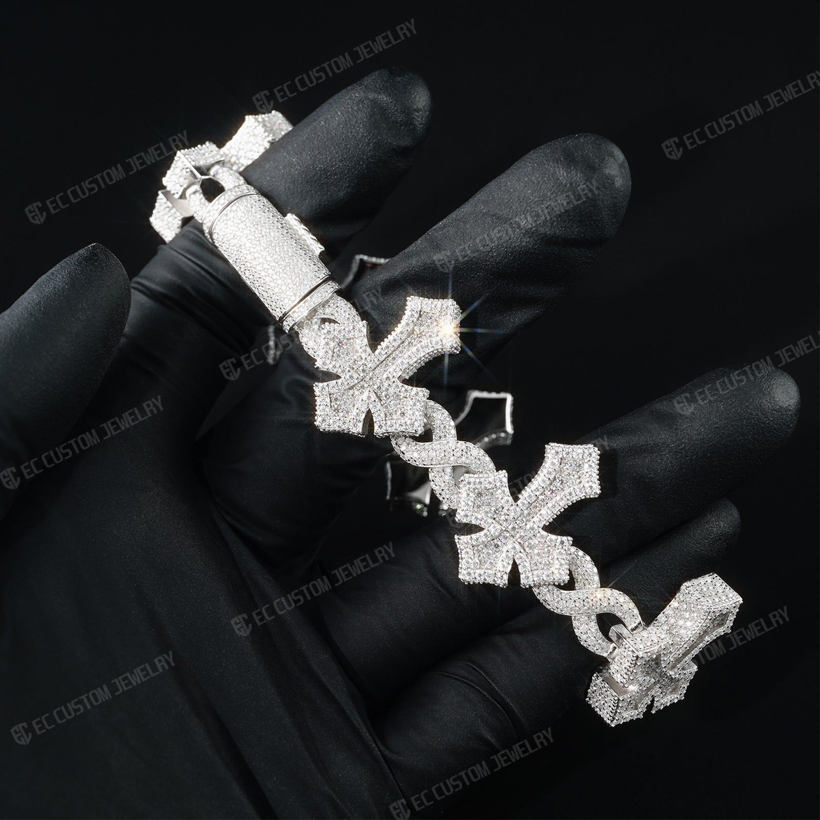 Custom 925 Sterling Silver Iced Infinite Cross Cuban Chain bracelet VVS Moissanite Diamond Hip Hop Cuban Bracelet for men 