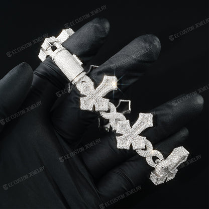 Custom 925 Sterling Silver Iced Infinite Cross Cuban Chain bracelet VVS Moissanite Diamond Hip Hop Cuban Bracelet for men 