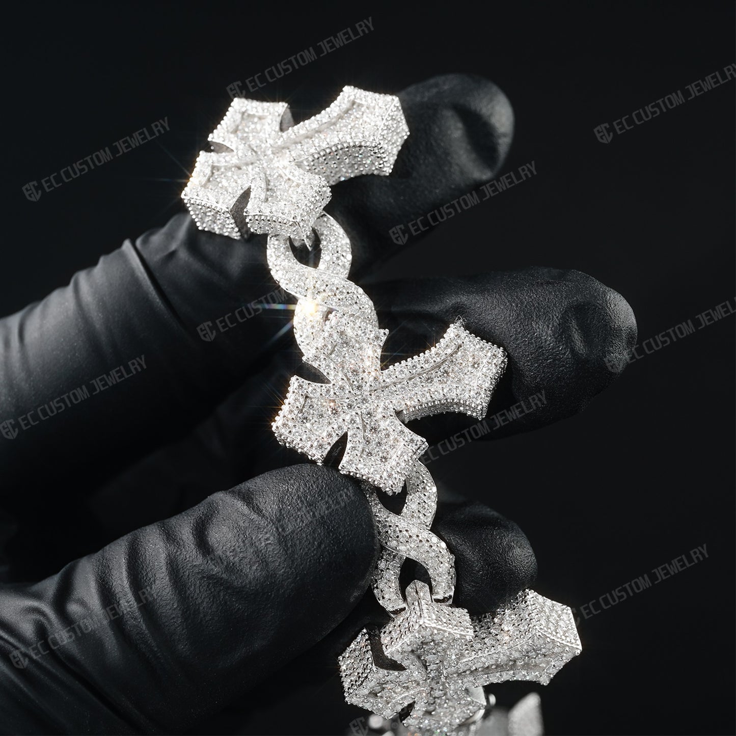 Custom 925 Sterling Silver Iced Infinite Cross Cuban Chain bracelet VVS Moissanite Diamond Hip Hop Cuban Bracelet for men 