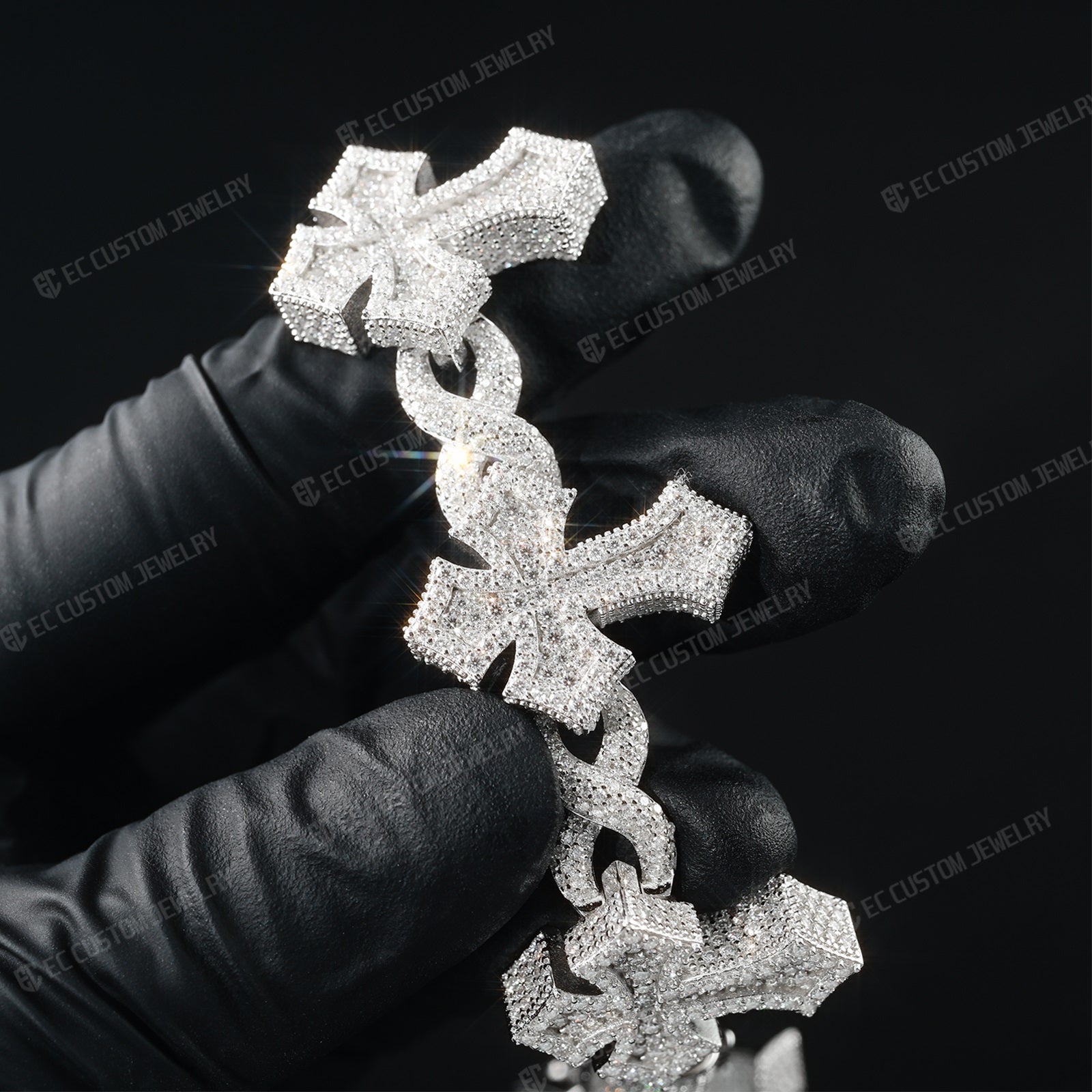 Custom 925 Sterling Silver Iced Infinite Cross Cuban Chain bracelet VVS Moissanite Diamond Hip Hop Cuban Bracelet for men 