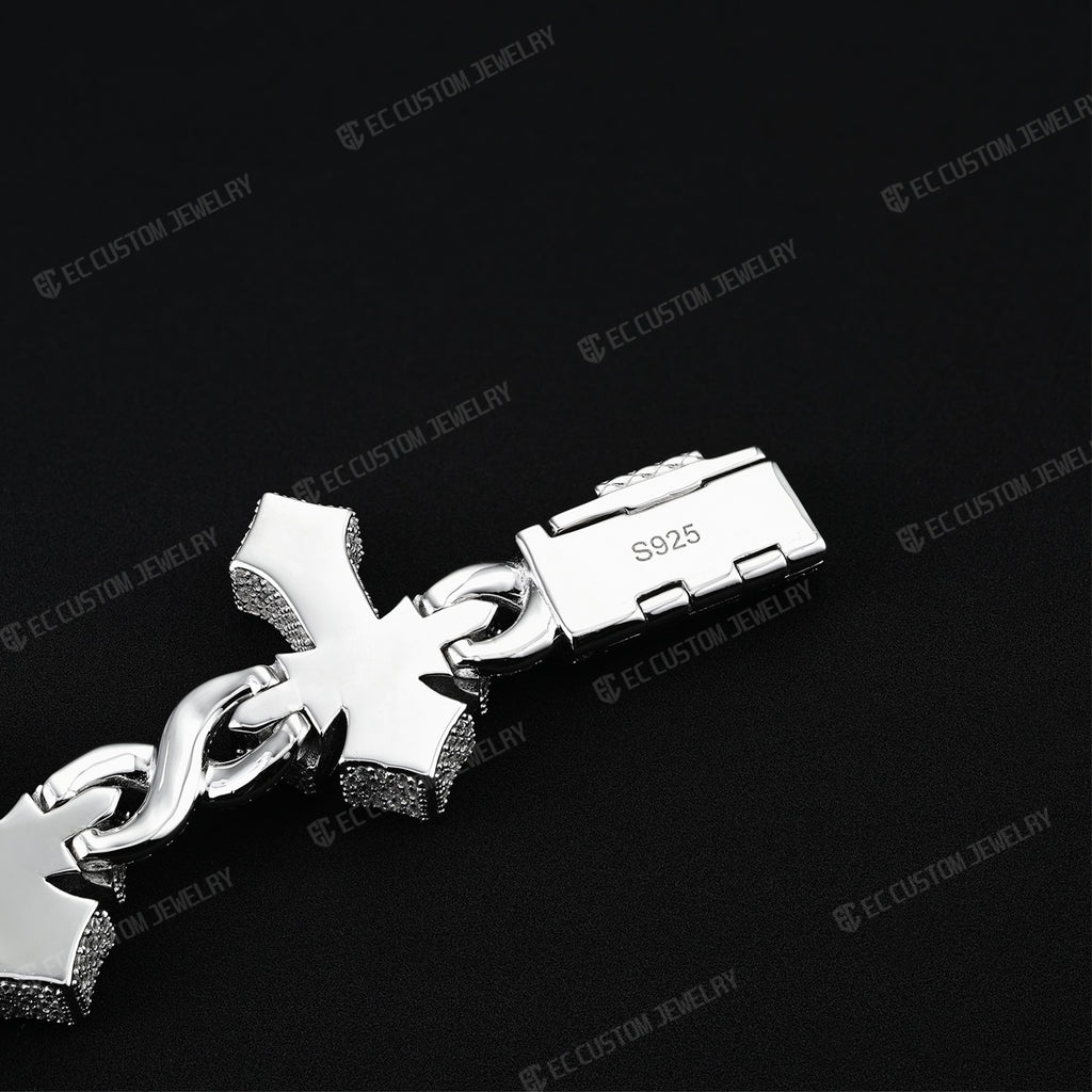 Custom 925 Sterling Silver Iced Infinite Cross Cuban Chain bracelet VVS Moissanite Diamond Hip Hop Cuban Bracelet for men 