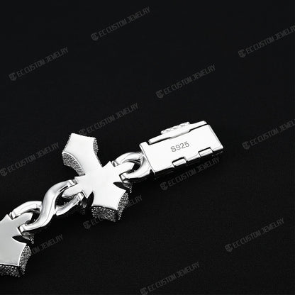 Custom 925 Sterling Silver Iced Infinite Cross Cuban Chain bracelet VVS Moissanite Diamond Hip Hop Cuban Bracelet for men 