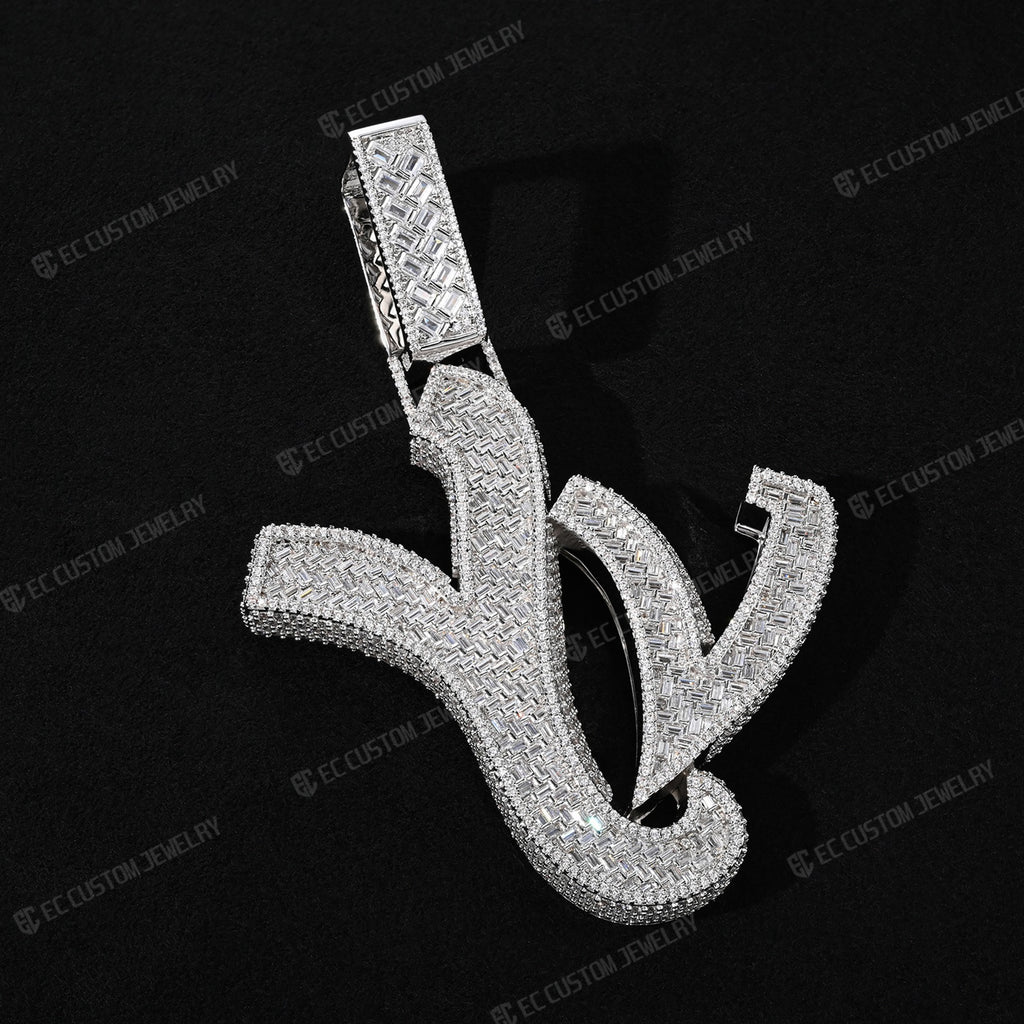 Custom Iced Out YVL Letter Pendant - 925 Silver Moissante