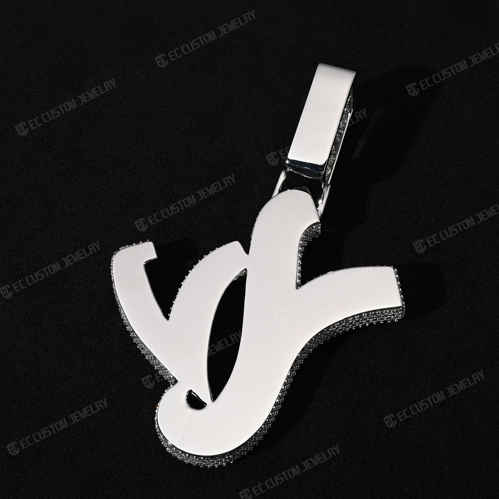 Custom Iced Out YVL Letter Pendant - 925 Silver Moissante