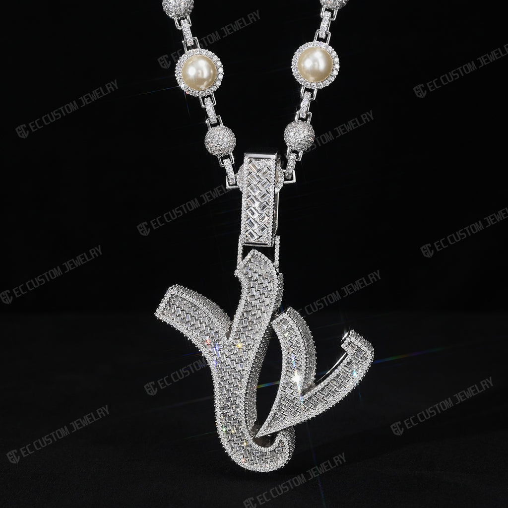 Custom Iced Out YVL Letter Pendant - 925 Silver Moissante