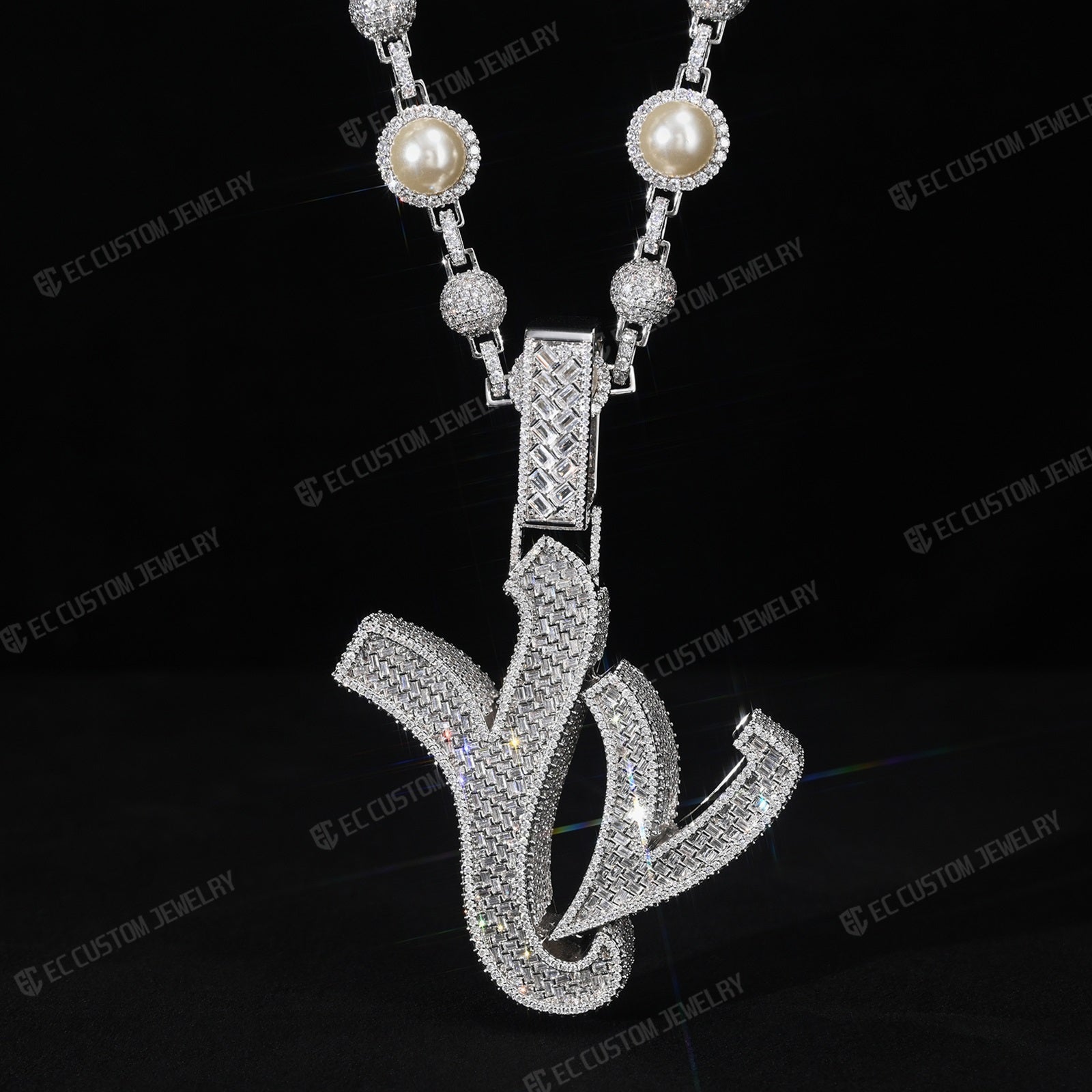 Custom Iced Out YVL Letter Pendant - 925 Silver Moissante